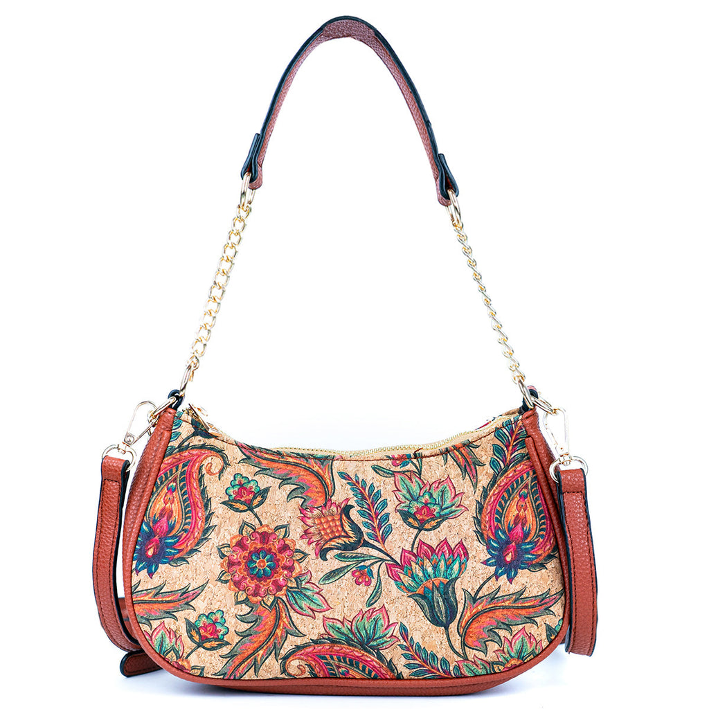 Bohemian Chic Printed Cork & Brown PU Leather Crossbody Bag BAG-2336