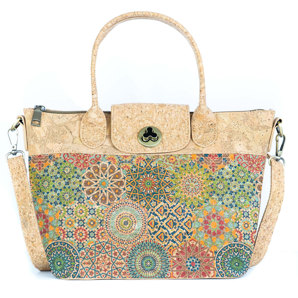 Cork Handbag –  Tile and Floral Pattern BAGD-611