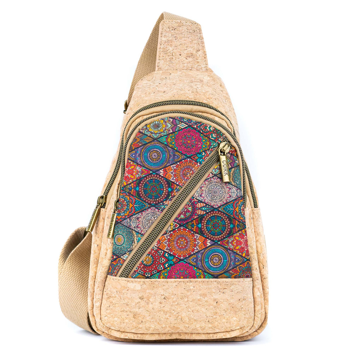 Cork Sling Bag with Printed Front Panel  BAG-2369