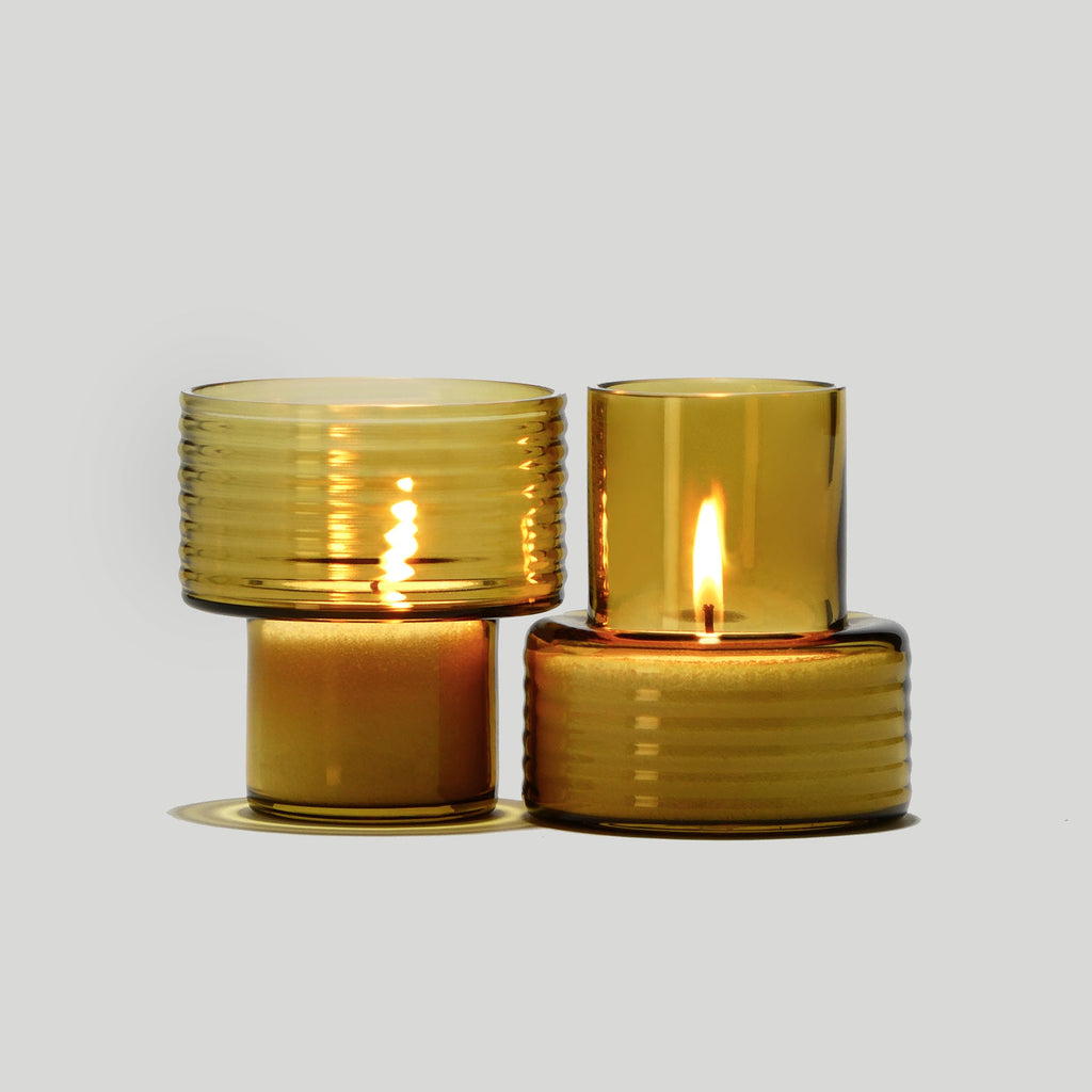 Conjunto de 2 Castiçais em vidro GLOW TOGETHER em Mostarda