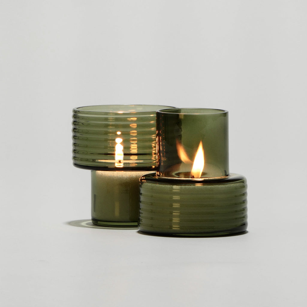 Conjunto de 2 Castiçais em vidro GLOW TOGETHER em Verde Fumado