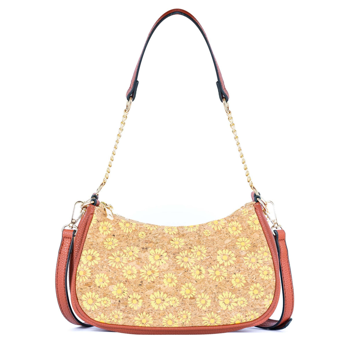 Bohemian Chic Printed Cork & Brown PU Leather Crossbody Bag BAG-2336-FGHI