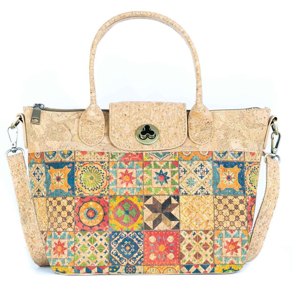 Cork Handbag –  Tile and Floral Pattern BAGD-611