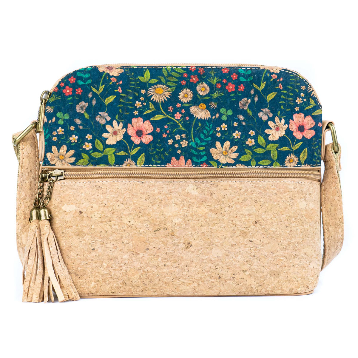 Tassel Zip Pocket Women's Natural Cork Crossbody Bag BAG-2218