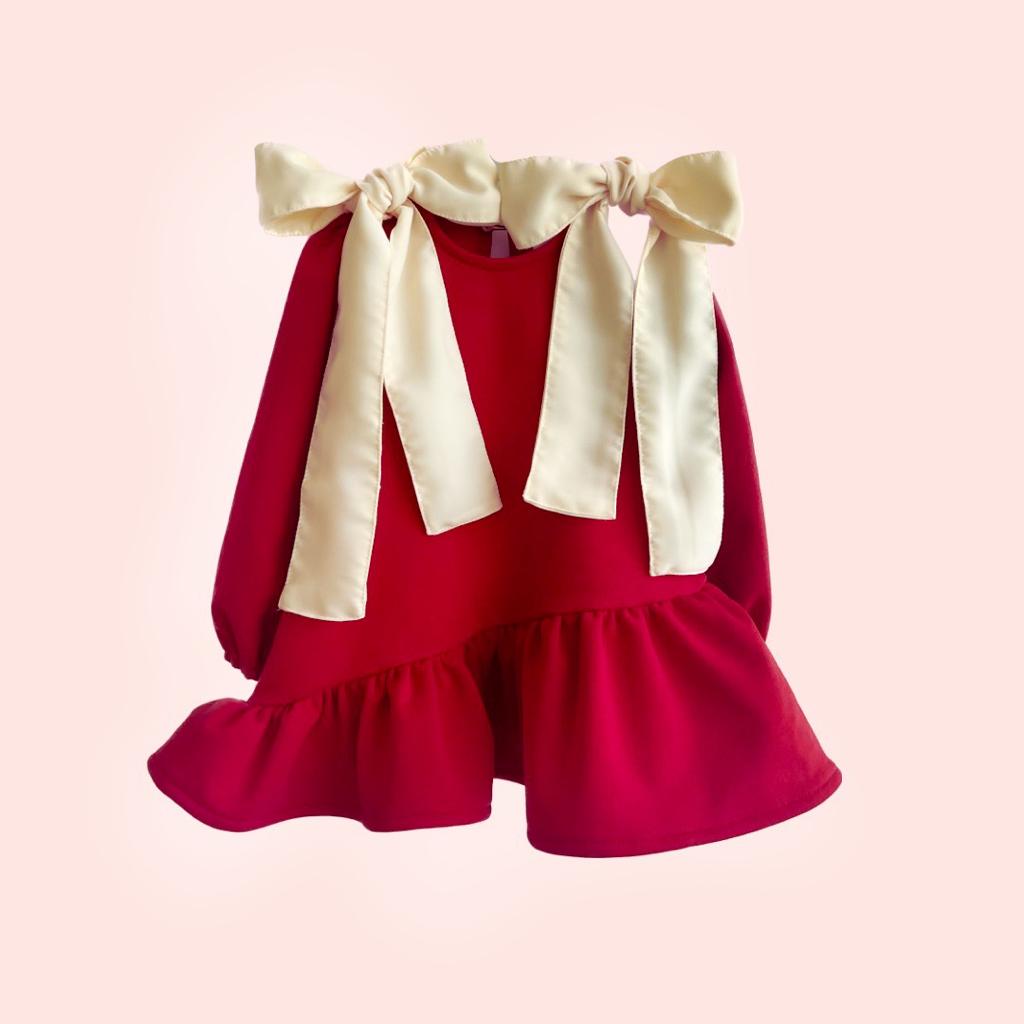 Vestido | Juliette rojo lazos beige