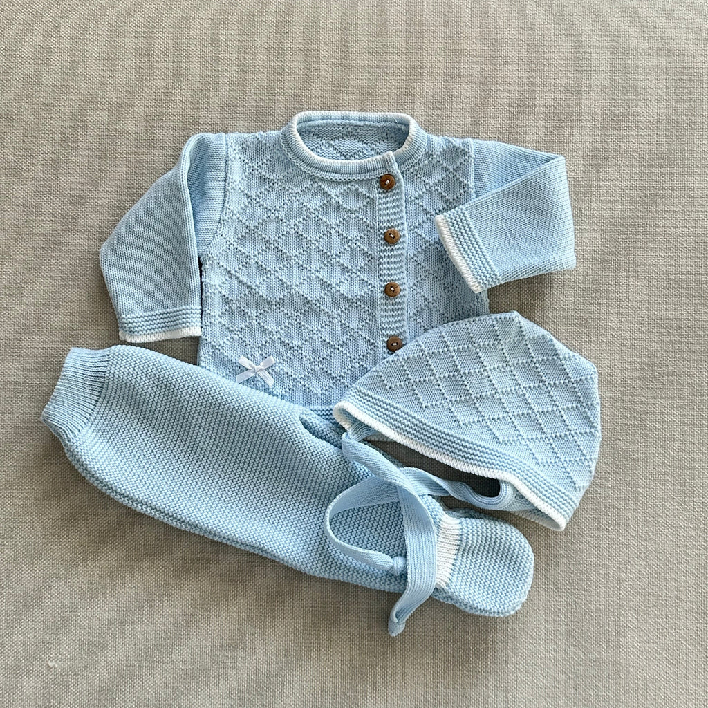 Conjunto de Bebé de Punto Azul Bebé 3 Piezas 100% Algodón