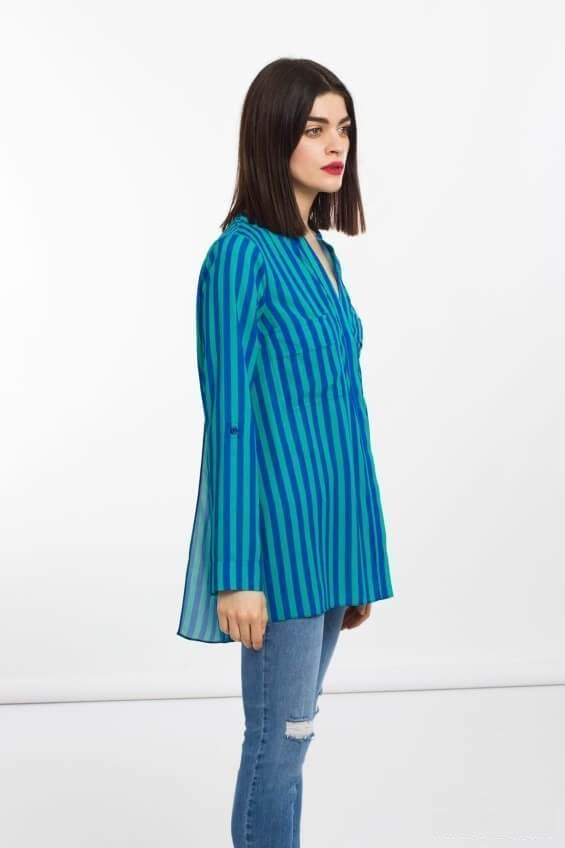 BLUSE BLAUGRÜNE STREIFEN