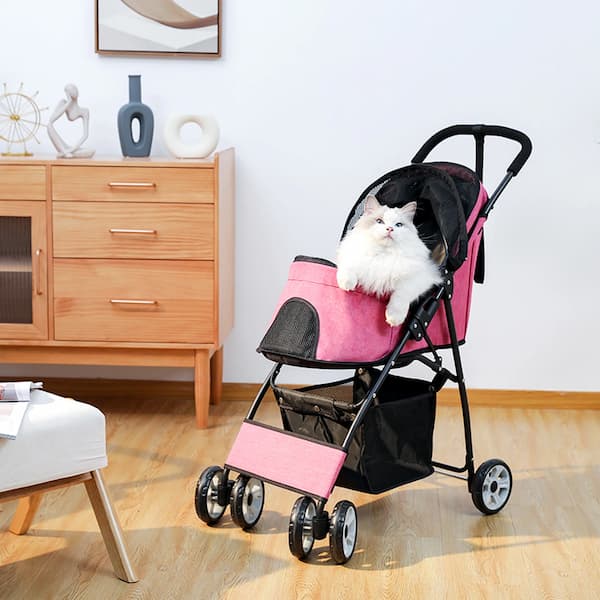 Foldable Pet Stroller – 4-Wheel Dog & Cat Pushchair with Storage Basket (Small & Medium Pets)