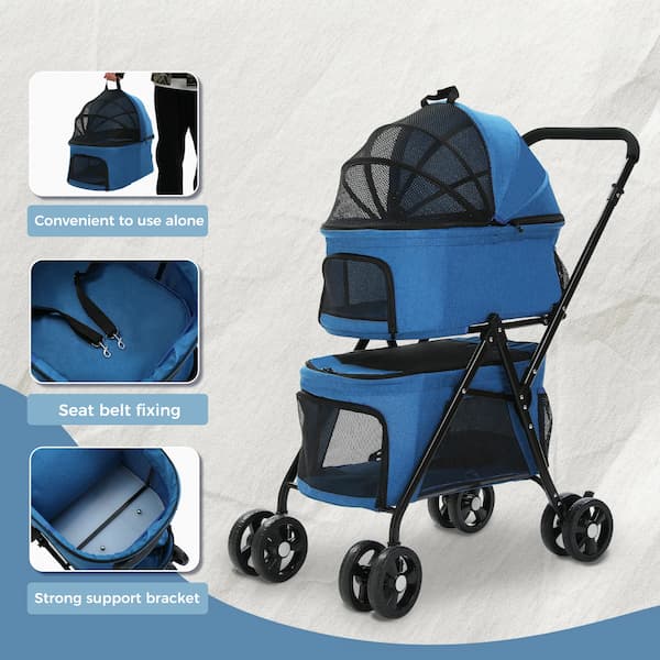 Foldable Pet Stroller – 4-Wheel Dog & Cat Pushchair with Storage Basket (Small & Medium Pets)