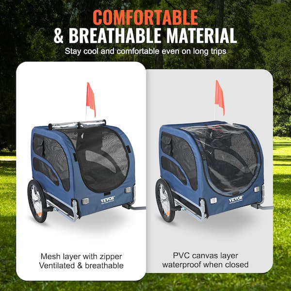 Heavy-Duty Dog Bike Trailer – Foldable Pet Bicycle Carrier with Reflectors, Safety Flag & Coupler (Up to 100 lbs)