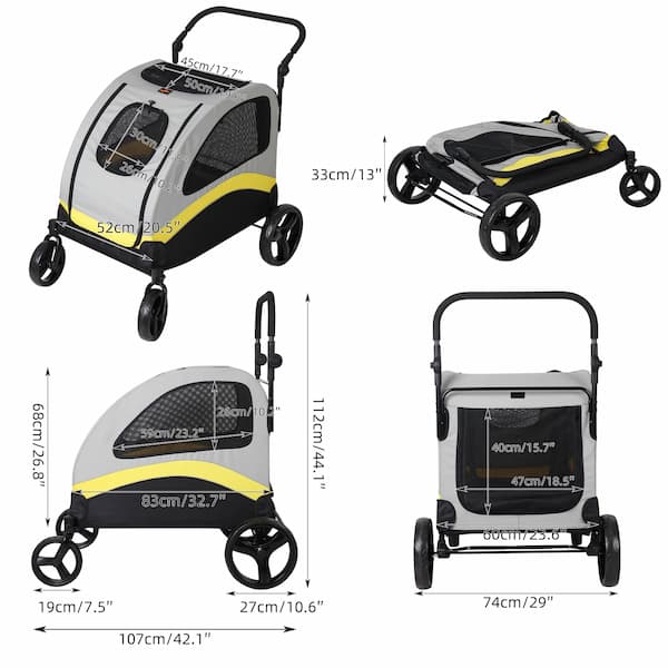 Extragroßer Hunde-Buggy – robuster 4-Rad-Hunde-Jogger für mittlere und große Hunde (55 kg Tragkraft)