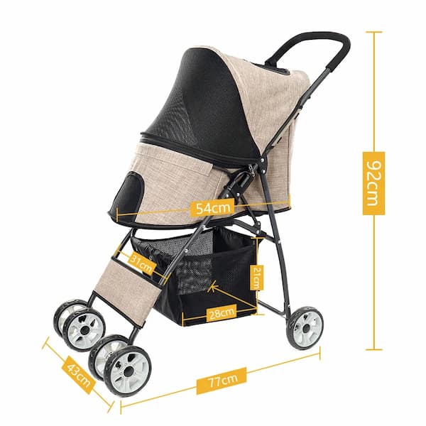 Foldable Pet Stroller – 4-Wheel Dog & Cat Pushchair with Storage Basket (Small & Medium Pets)