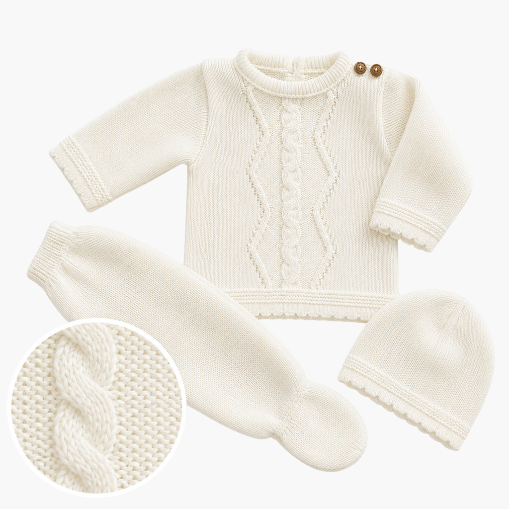 Conjunto de Malha para Bebé com Gorro Marfim LOLO