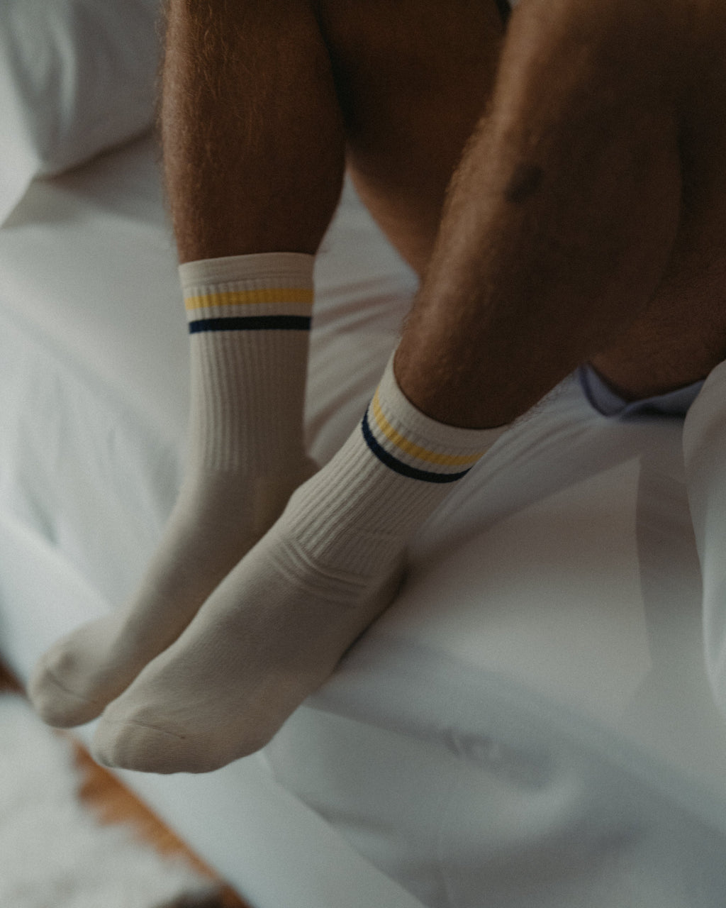 Sportsocken – Vintage – doppelte Streifen gelb/blau