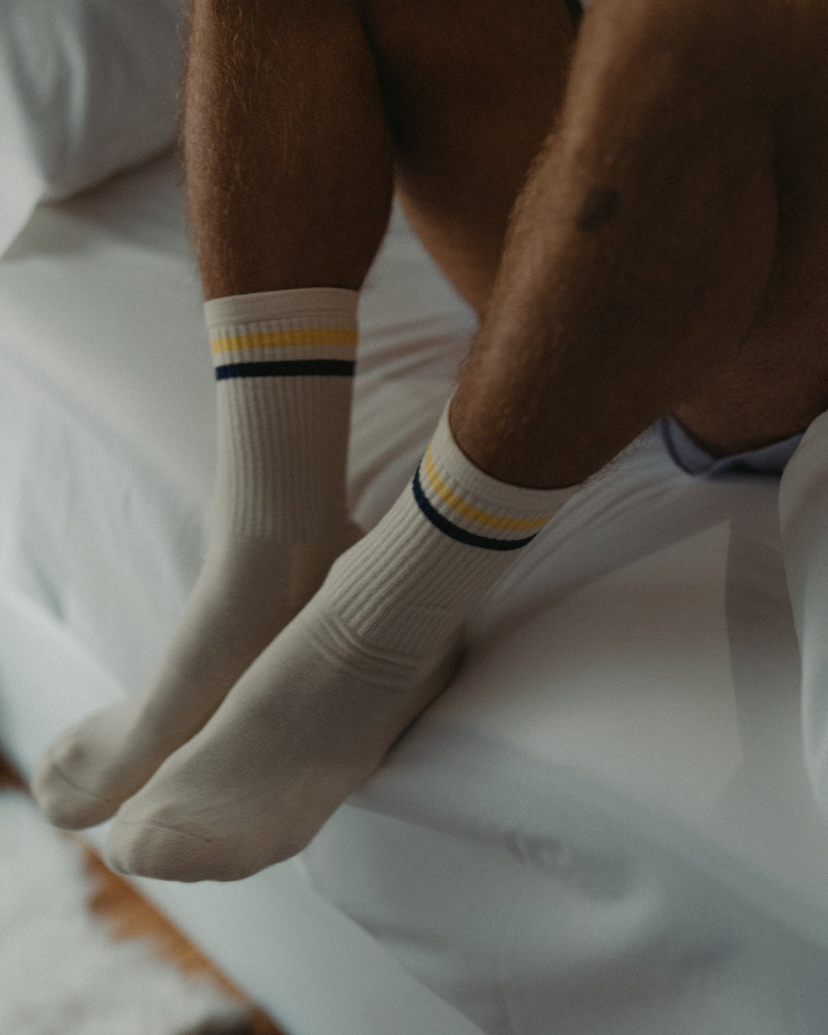 Sportsocken – Vintage – doppelte Streifen gelb/blau