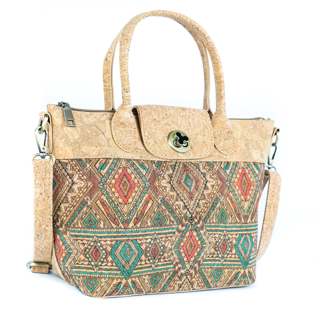 Cork Handbag –  Tile and Floral Pattern BAGD-611