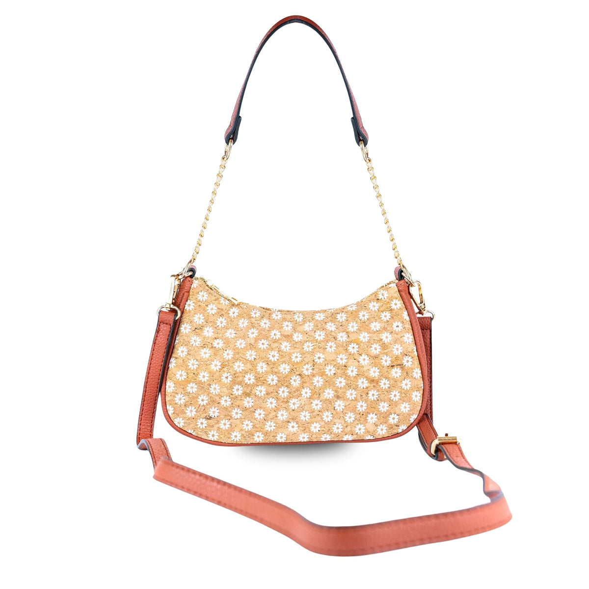 Bohemian Chic Printed Cork & Brown PU Leather Crossbody Bag BAG-2336-FGHI