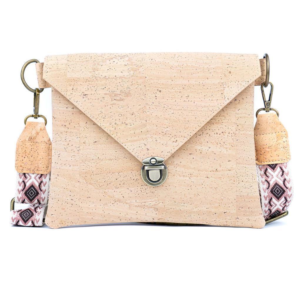 Cork Envelope Crossbody Bag with Interchangeable Strap - Vegan Clutch BAGP-354