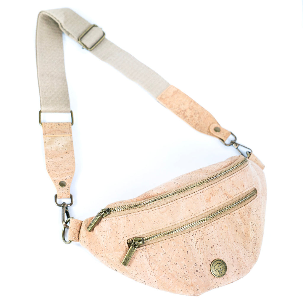 Bandolera unisex de corcho natural con correa ajustable y cremalleras metálicas SLING-BAG-2312