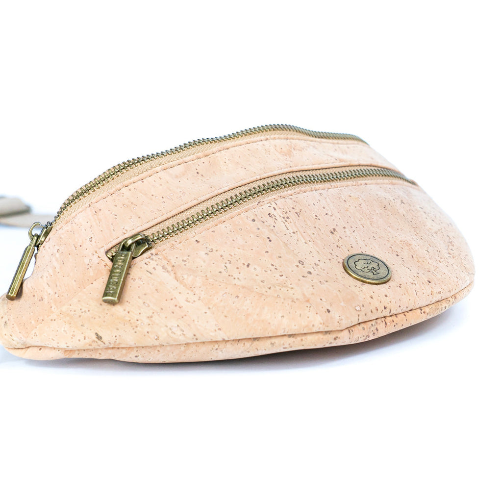 Bandolera unisex de corcho natural con correa ajustable y cremalleras metálicas SLING-BAG-2312