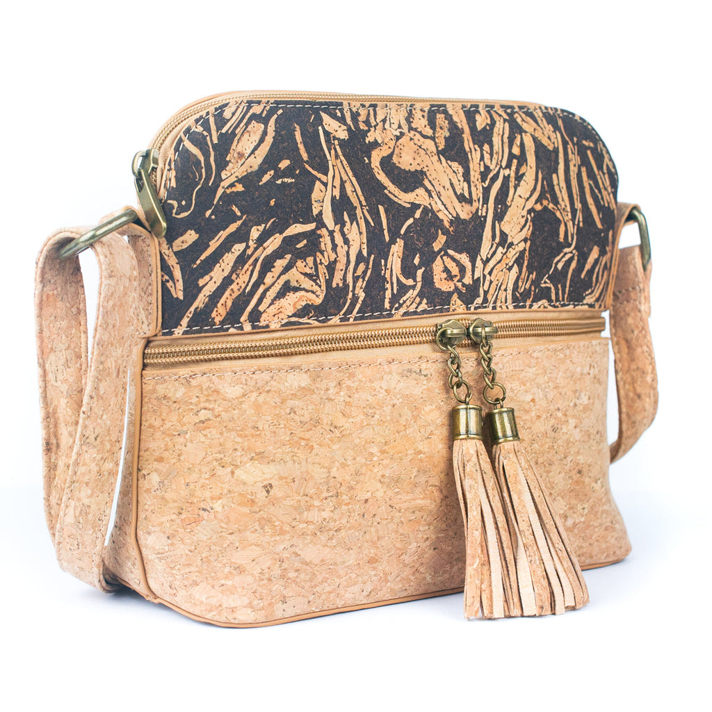 Tassel Zip Pocket Women's Natural Cork Crossbody Bag BAG-2291