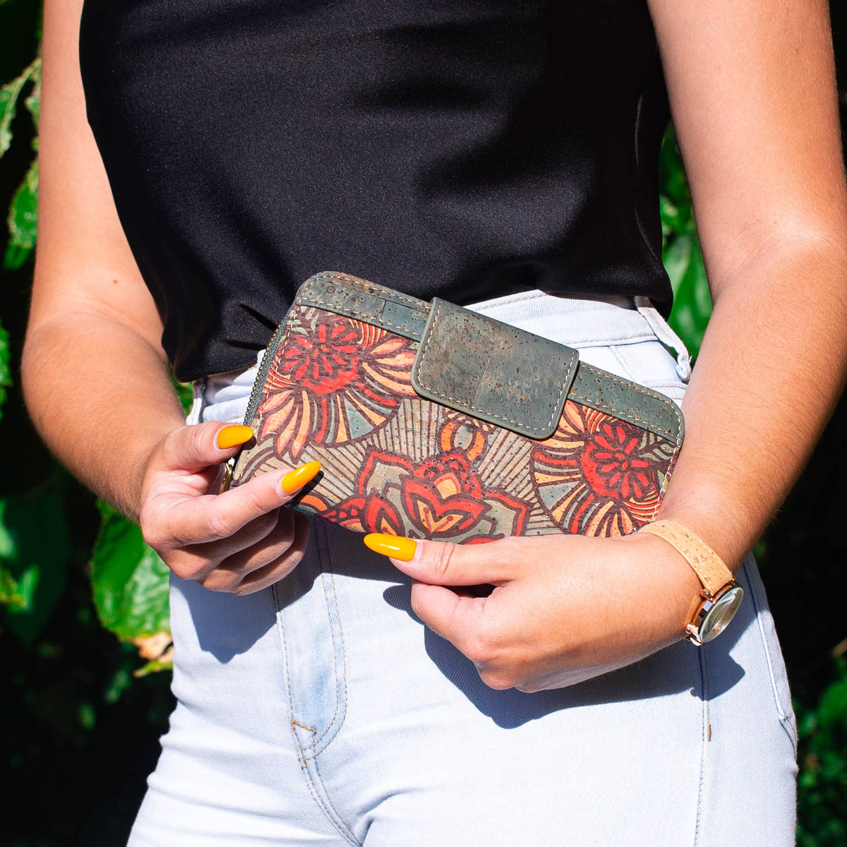 Turquoise Color cork bifold Ladies Pattern Cork Wallet BAG-2089