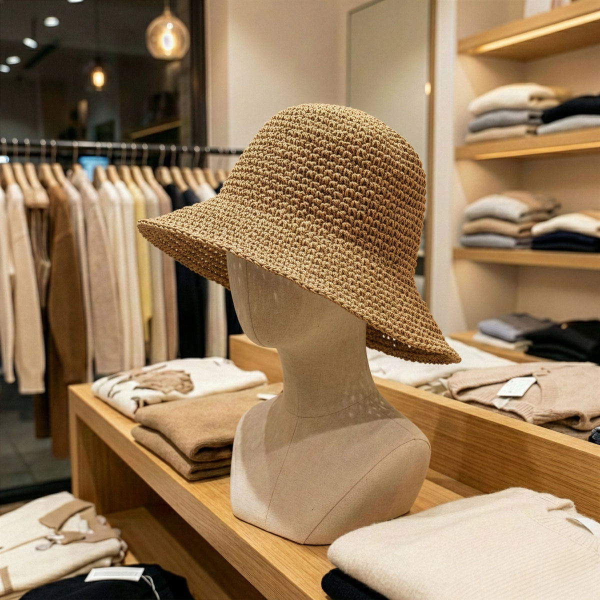 Sombrero de Sol de Paja Nómada Sari con Ala Flexible - Café Natural