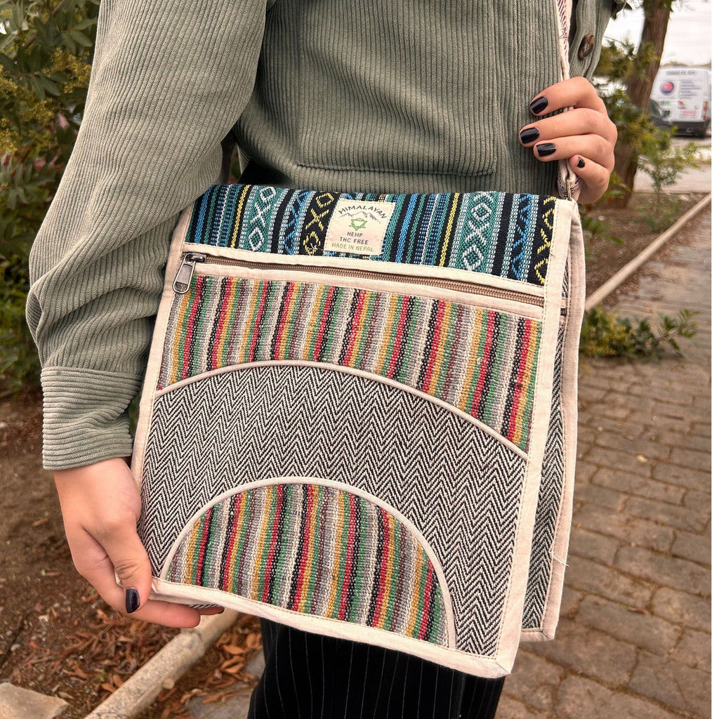 Bolsa de Mensajero de Cáñamo para Ordenador Portátil - Curvas