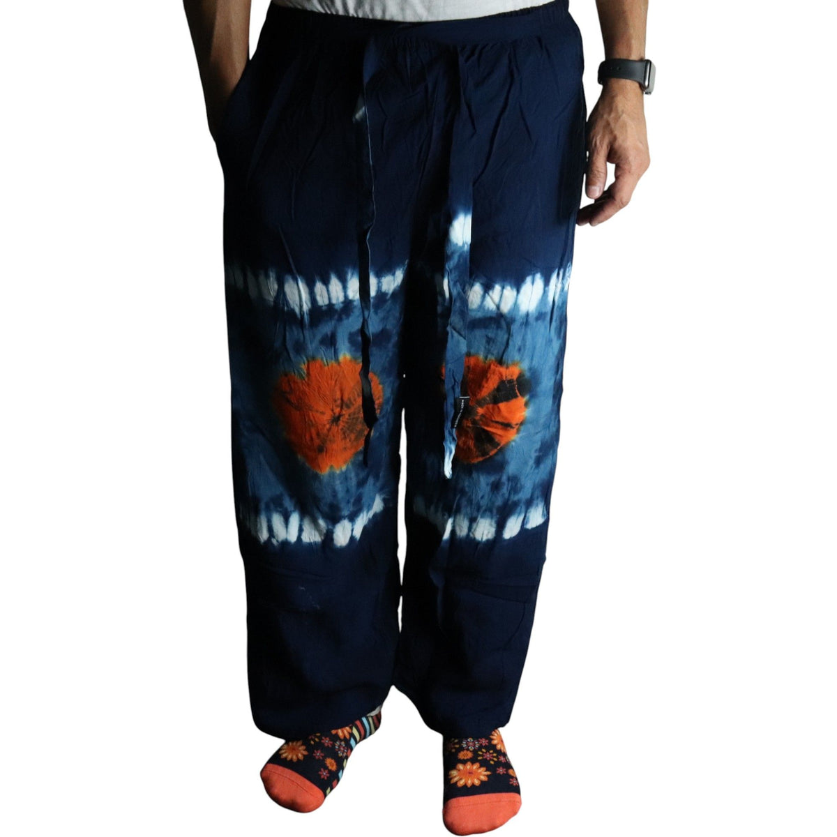 Japanische Loungewearhose - Türkis und Orange - L