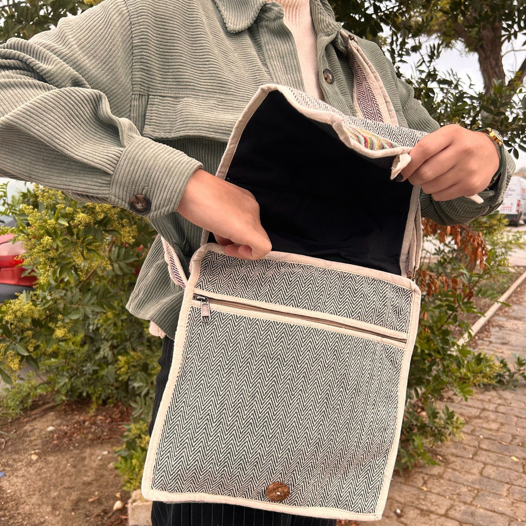 Bolsa de Mensajero de Cáñamo para Ordenador Portátil - Curvas