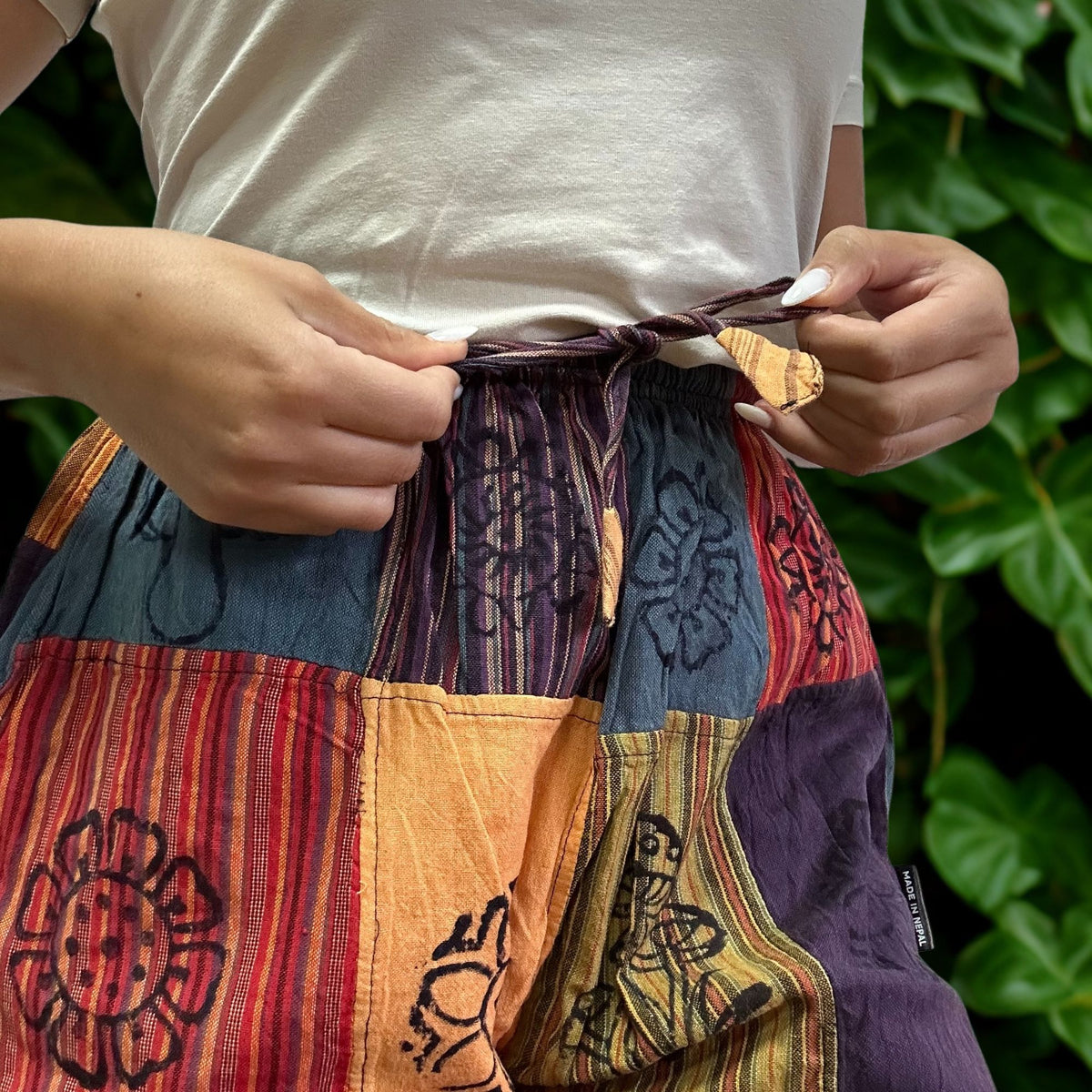 Sari Nómada - Pantalón Hongo - Diseños con Estampado en Bloque - Tonos Naranjas (105x127cm) S/M
