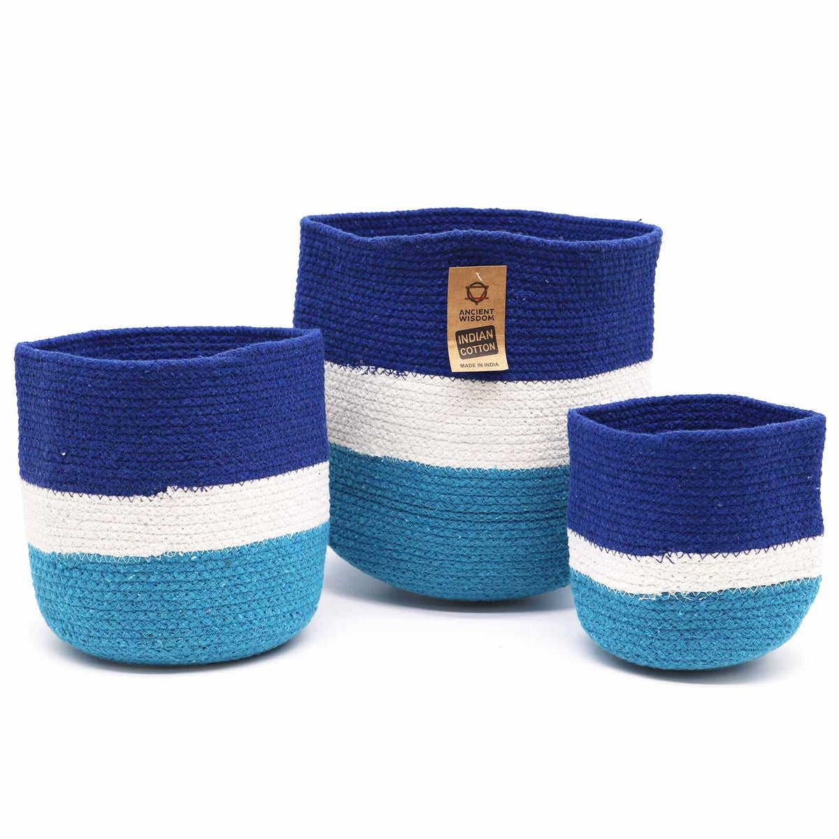 Juego de 3 cestas de cuerda de yute con mal de ojo - 15cm / 20cm / 25cm
