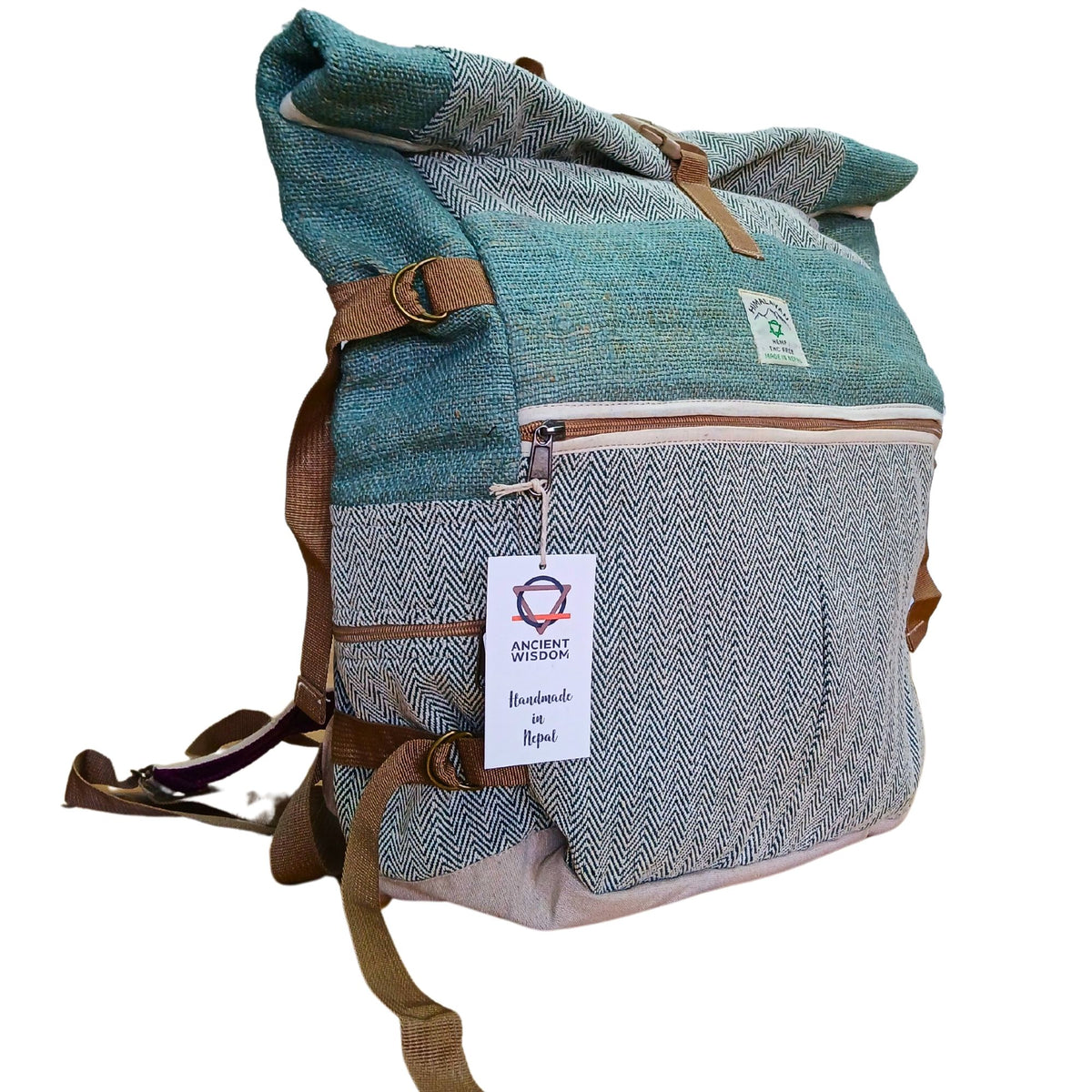 Mochila enrollable Trekking de cáñamo - Salvia