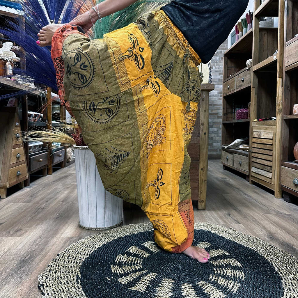 Calças de yoga e festivais - Aladdin Himalayan Print em laranja