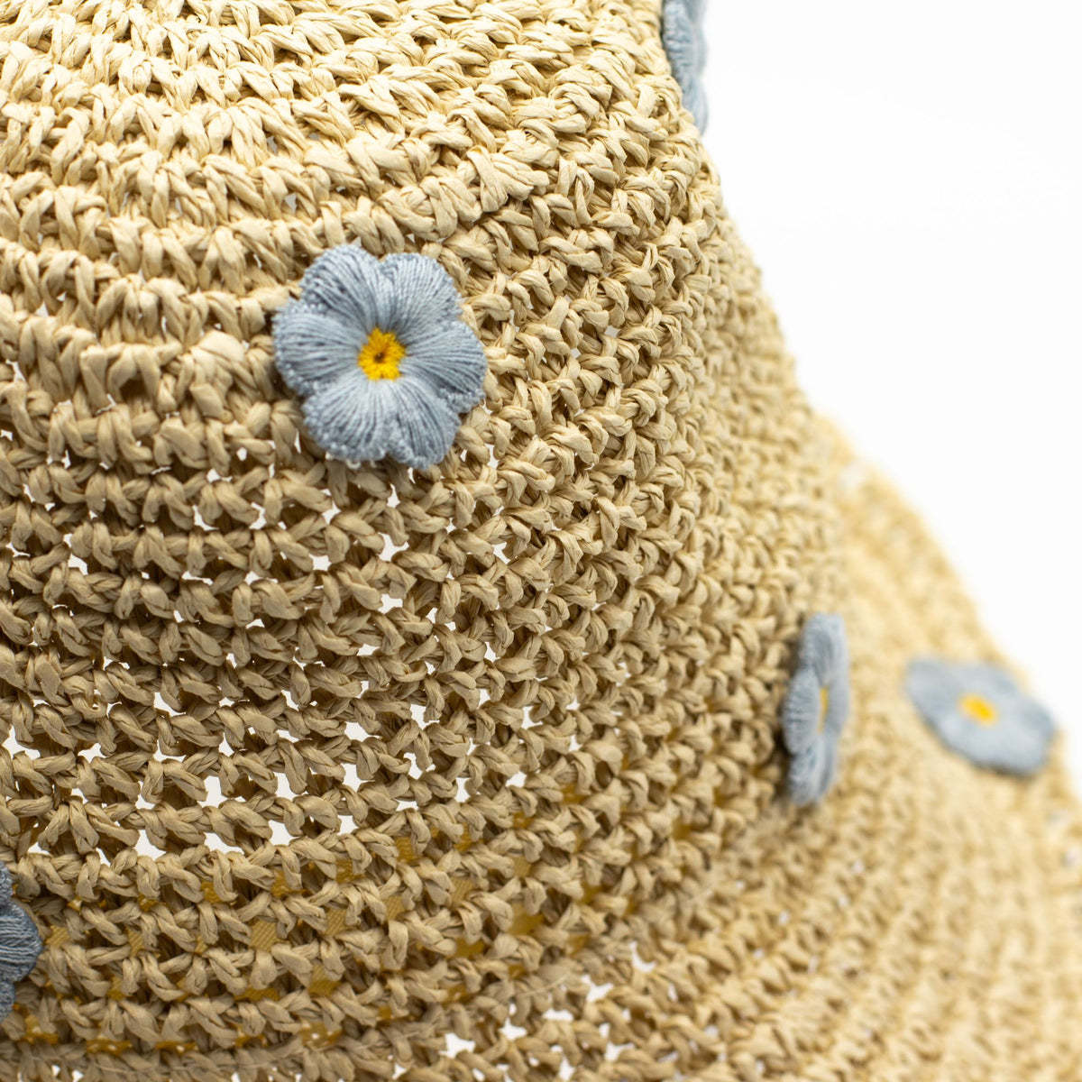 Nomad Sari Sombrero de Paja de Ala Suave para el Sol - Flores Beige y Azules