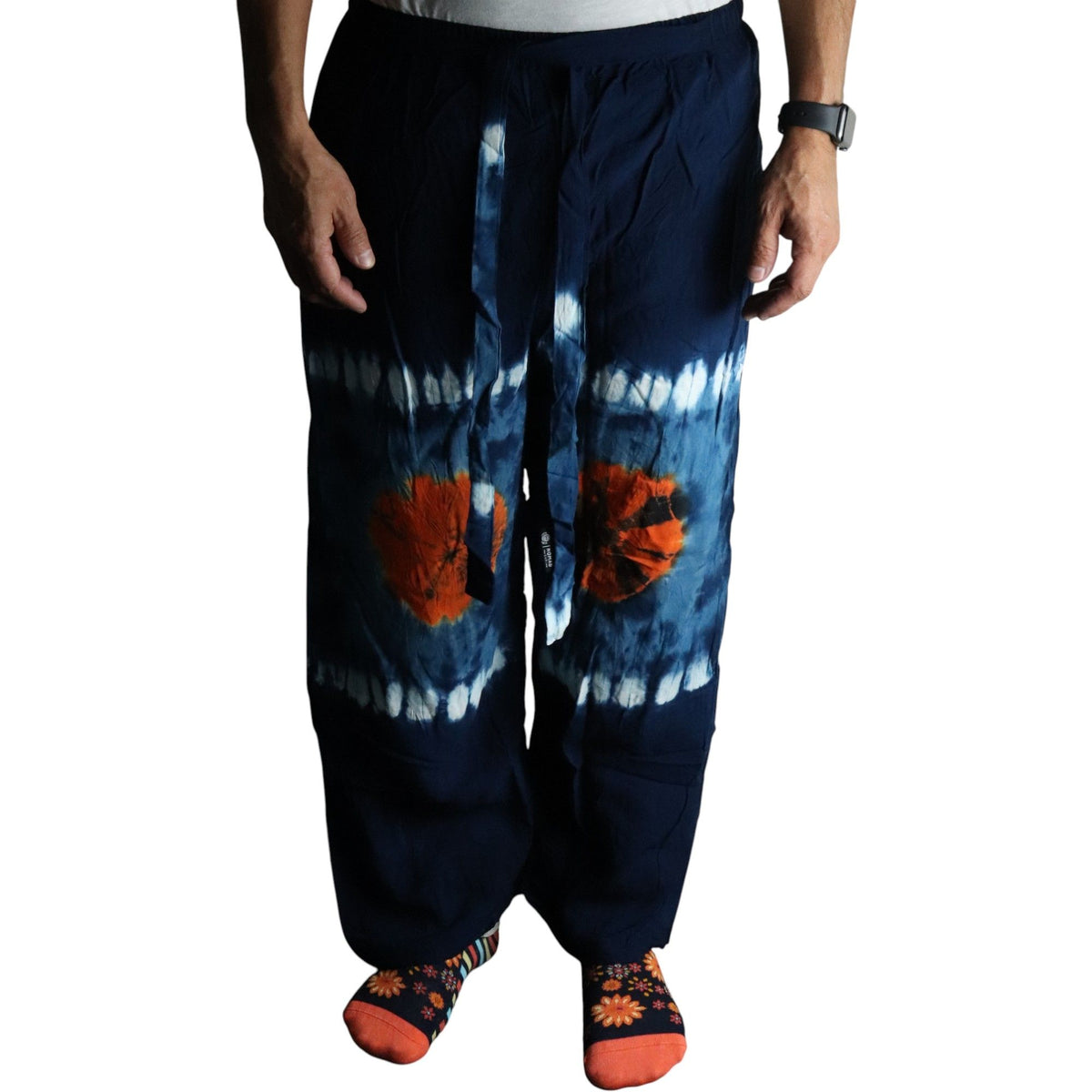 Pantalones de estilo japonés para descanso - Turquesa y naranja - M