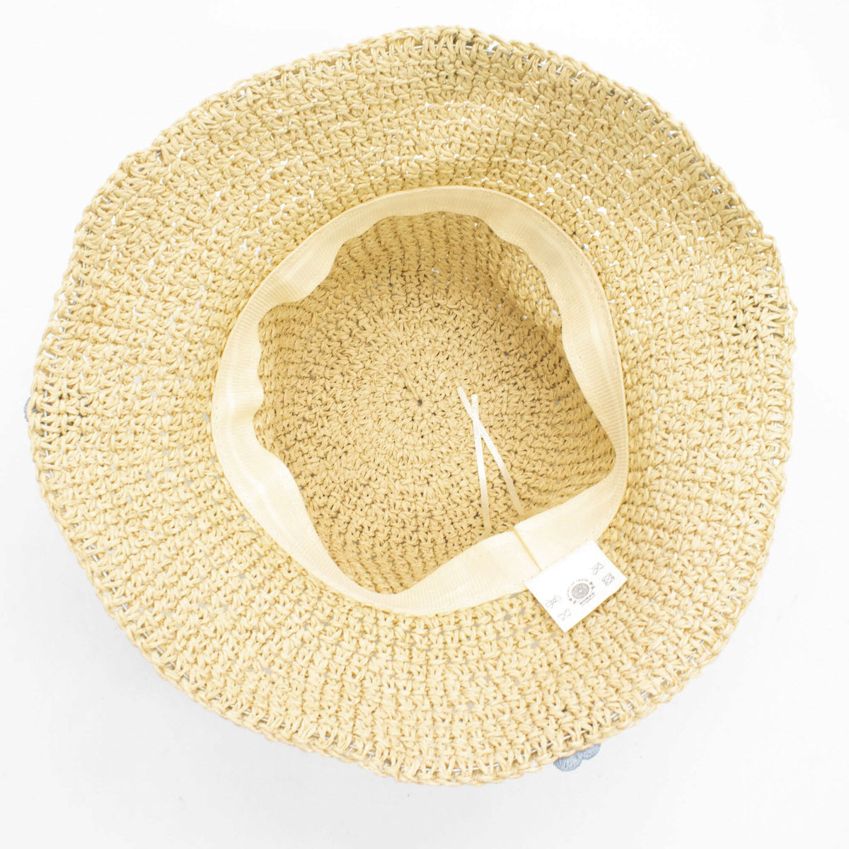Nomad Sari Sombrero de Paja de Ala Suave para el Sol - Flores Beige y Azules