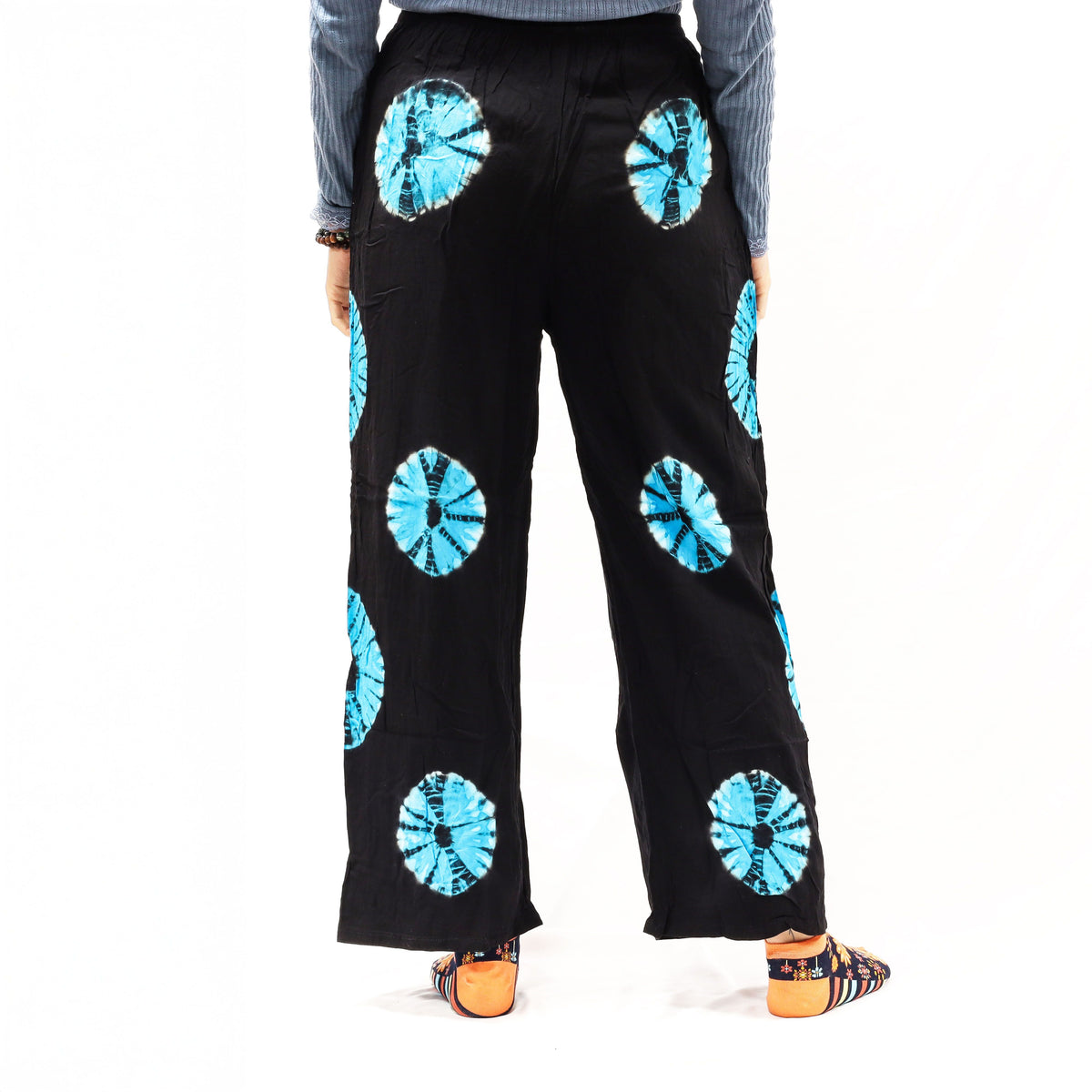 Pantalones de estilo japonés para estar en casa - negro y azul - M