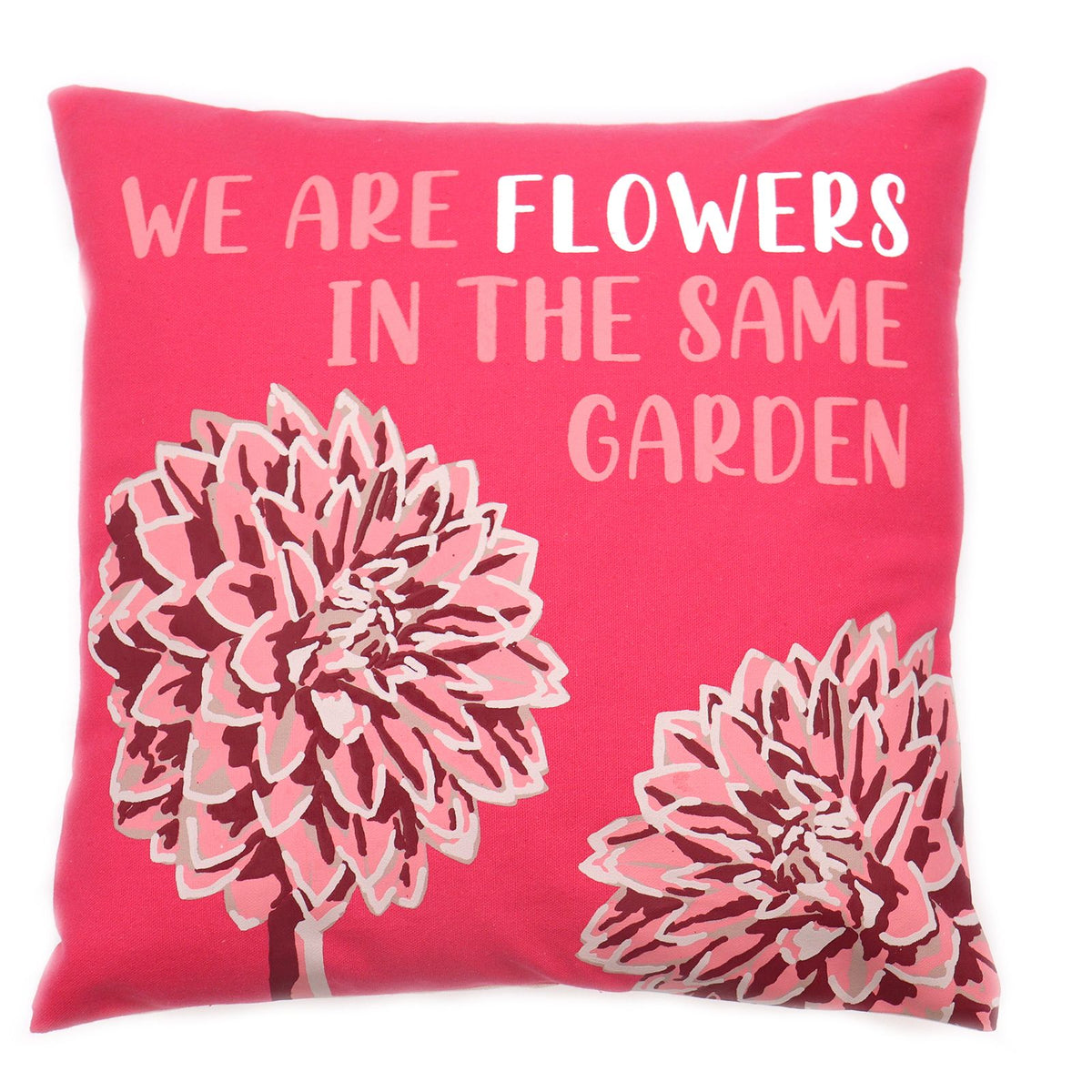 Funda de Cojín de Algodón Estampado - Somos Flores - Oliva, Rosa y Natural