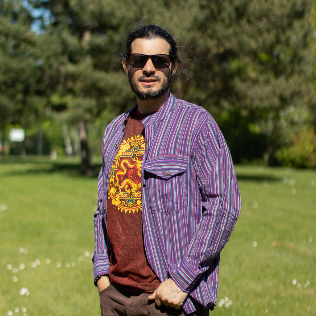 Camisa Nomad Sari Grandad - Negro Púrpura - XL