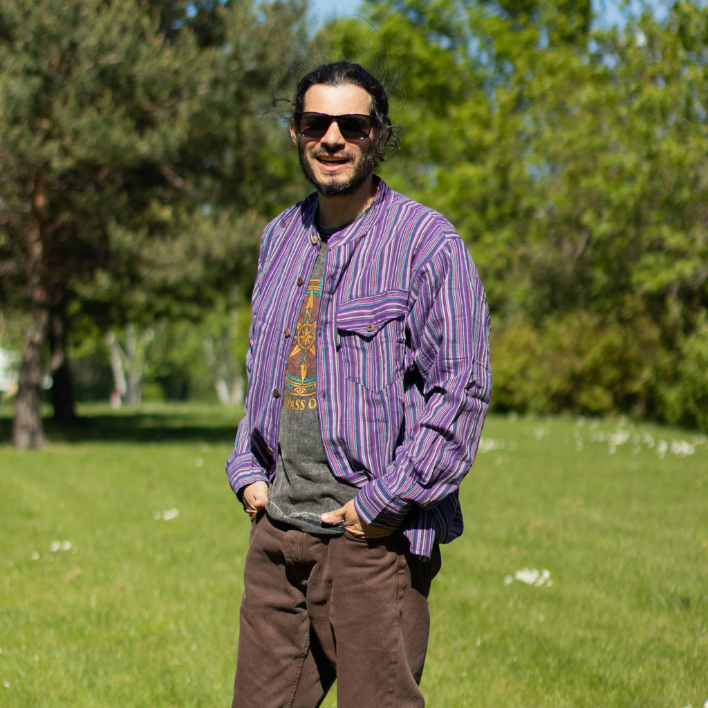 Camisa Nomad Sari Grandad - Negro Púrpura - XL