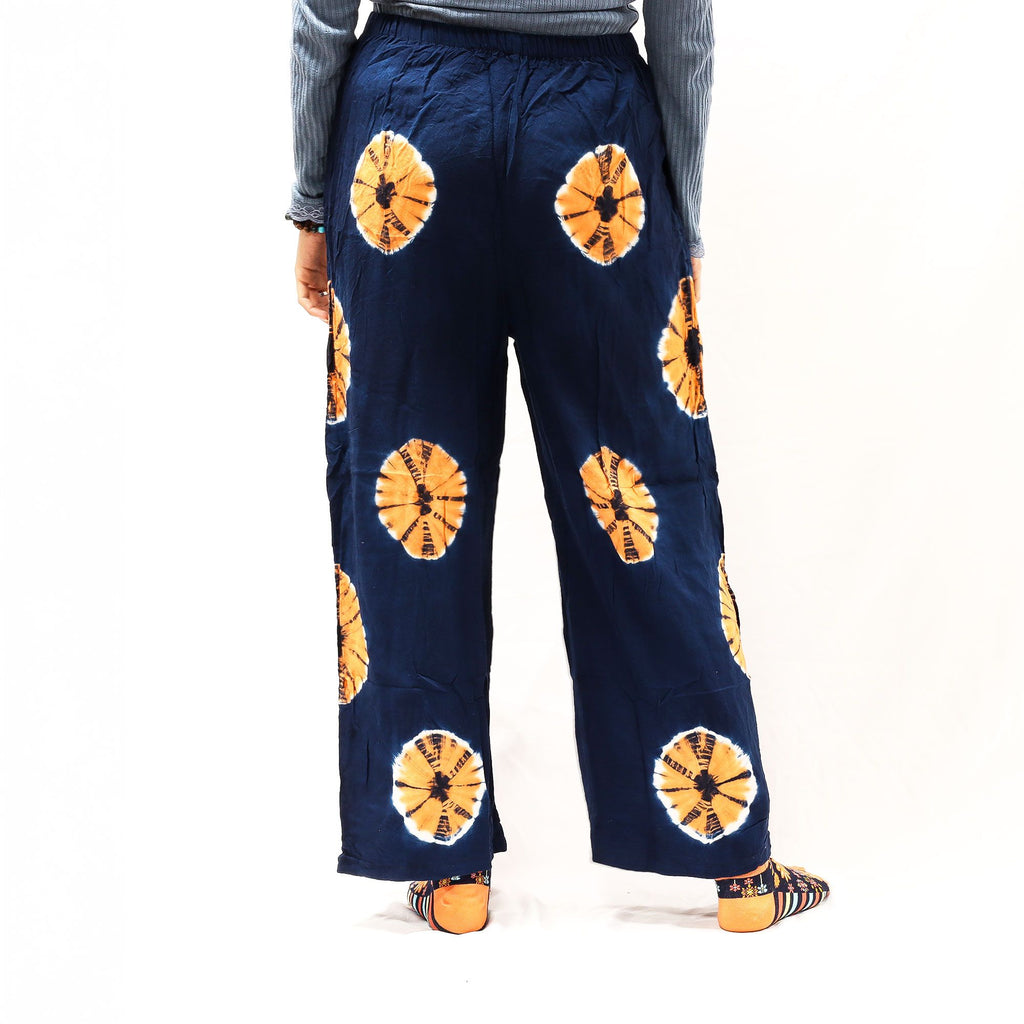 Pantalones de estilo japonés para estar en casa - Azul y naranja L
