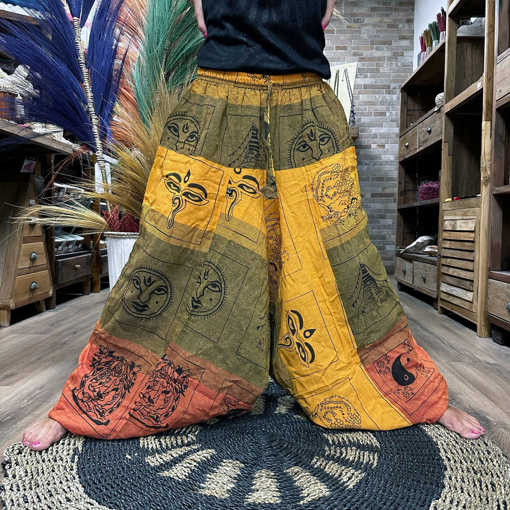 Calças de yoga e festivais - Aladdin Himalayan Print em laranja