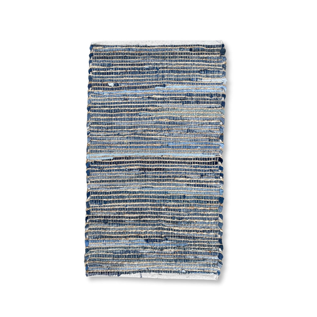 Tapete pequeno de juta de algodão reciclado - 50x90cm - Azul