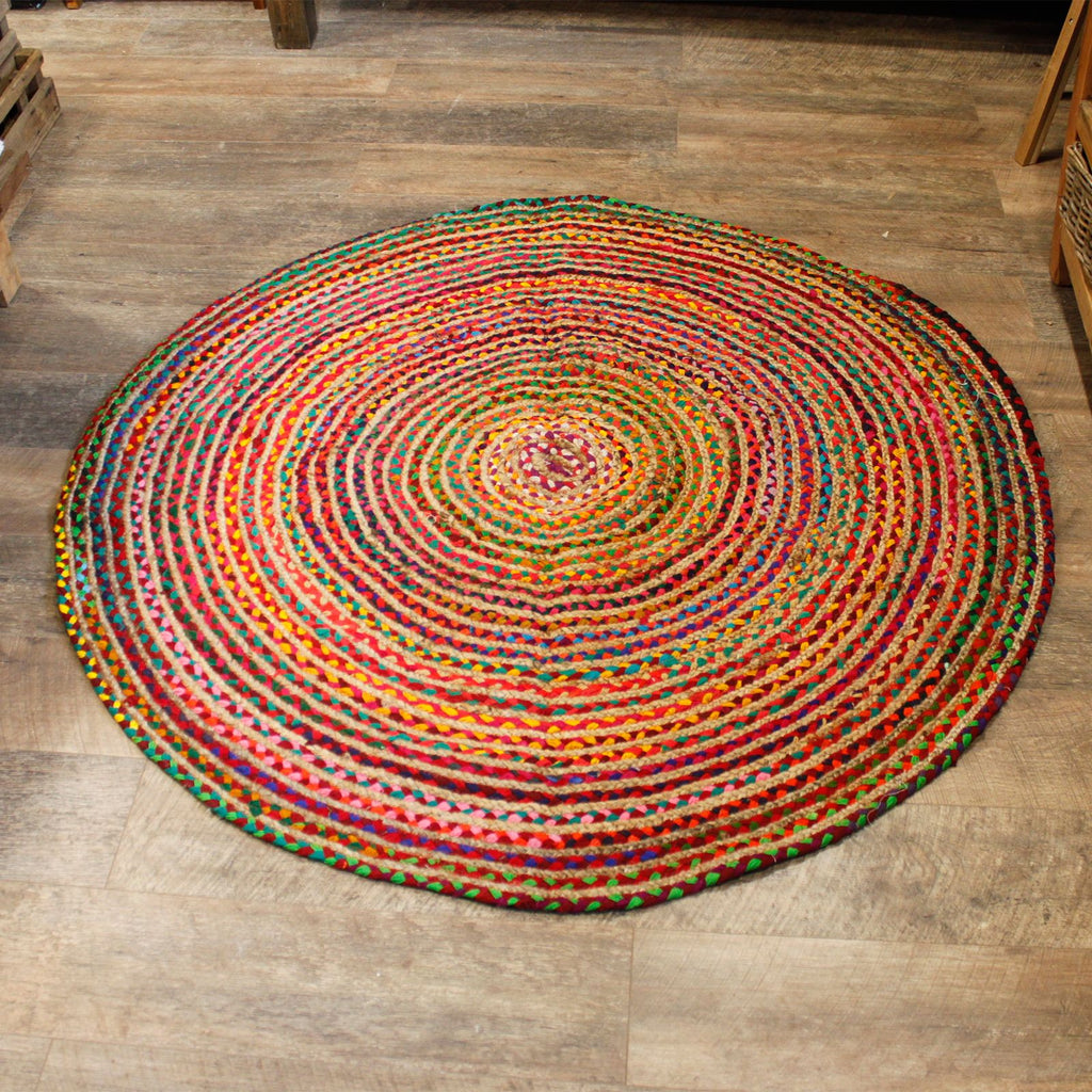 Alfombra redonda de yute y algodón reciclado - 150 cm