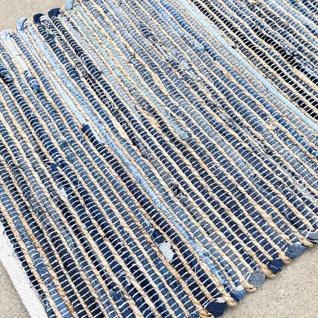 Tapete pequeno de juta de algodão reciclado - 50x90cm - Azul
