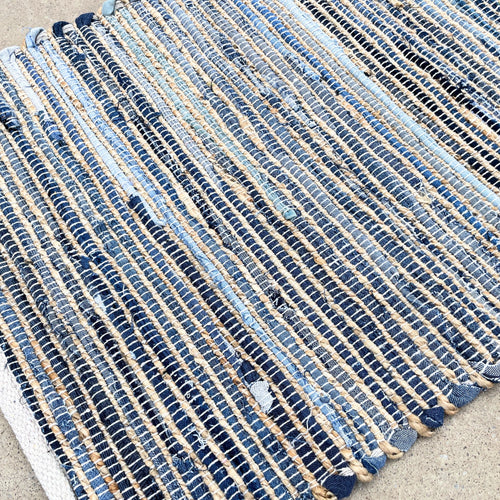Alfombra pequeña de yute de algodón reciclado - 50x90cm - Azul