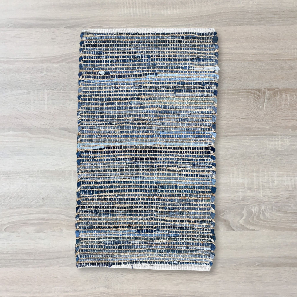Tapete pequeno de juta de algodão reciclado - 50x90cm - Azul