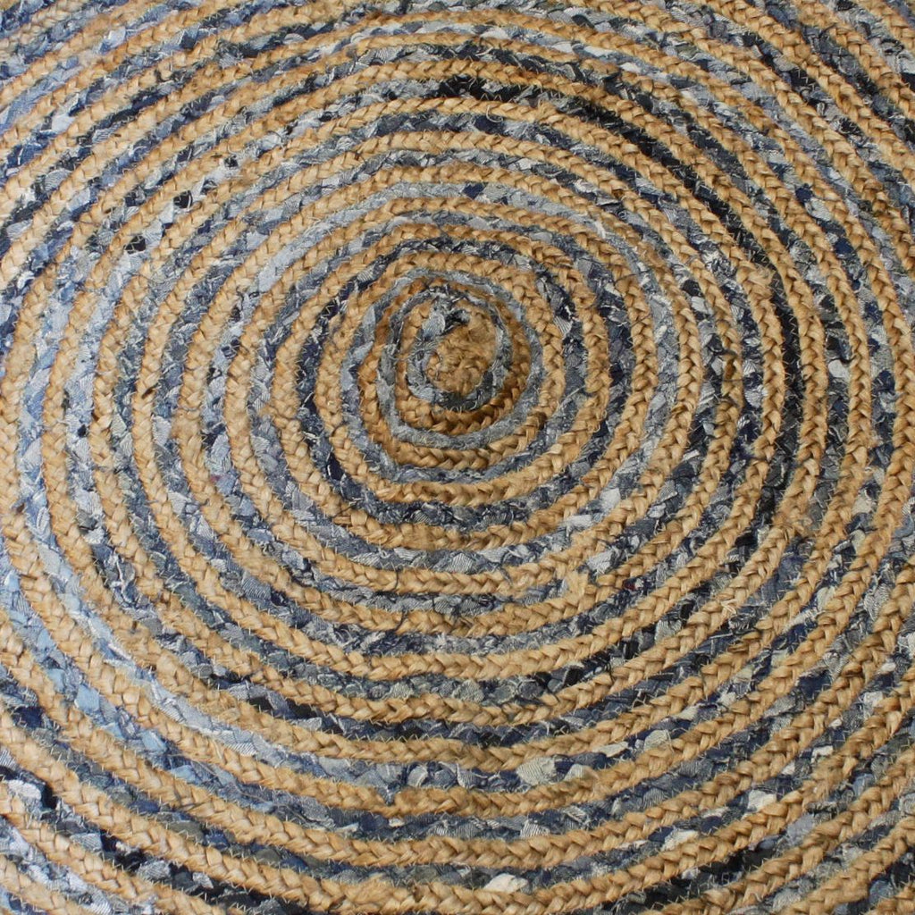 Alfombra redonda de yute y tela vaquera reciclada - 90 cm
