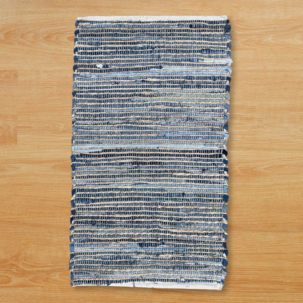 Alfombra mediana de yute de algodón reciclado - 90x150cm - Azul